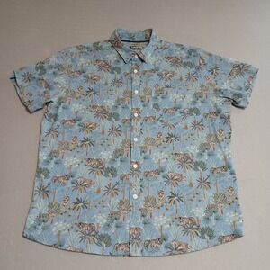 Apt. 9 Premier Flex Mens Large Blue Tiger Tropical Jungle Performance Shirt L